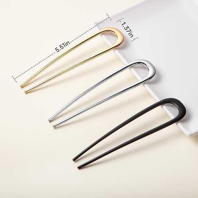 3 Pcs French Hair Pins for Women - French Twist Hair Pins for Buns, Metal Gold Hair Accessories