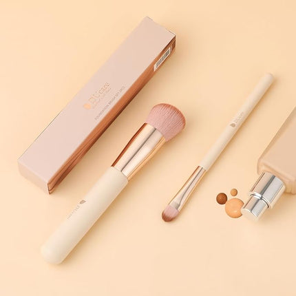 DUcare Foundation Concealer Brush 2Pcs Flat Top Kabuki Brush for Face Synthetic Liquid Blending Mineral Powder Makeup Tools pink