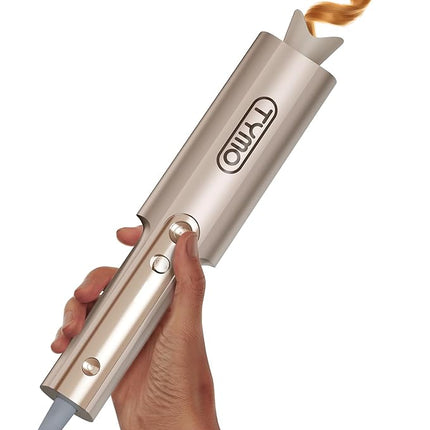 Upgraded Automatic Rotating Curling Iron - TYMO CurlPro Plus Long Barrel Curling Wand for Long Hair, Ceramic Hair Curler for Women, Anti-Scald, Tangle-Free, 600M Ionic, Dual Voltage, Gold, 1 Inch