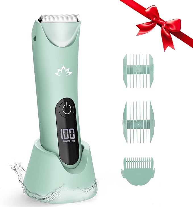 Lanumi Bikini Trimmer Women Rechargeable Body Hair Trimmer Electric Shaver Pubic Hair Grooming Kit with Charging Dock IPX7 Waterproof Wet/Dry Use (Green)