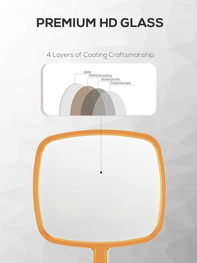 Extra Large Handheld Mirror，Hand Salon Mirror with Handle for Barbers, Hairdressing (Orange，12.4" Lx 9" W)
