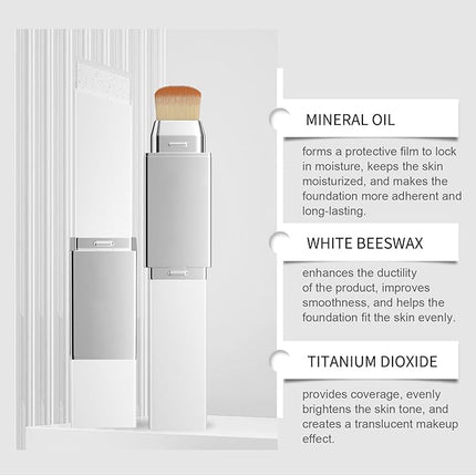 Blanc Cover Cream Stick - Korean Color Changing Foundation Stick V - Dual-Ended with Detachable Brush, Medium to Full Coverage Base Makeup, Portable for Daily Use (Natural)