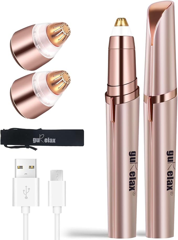 Eyebrow Trimmer for Women, Rechargeable Eyebrow Hair Remover, Painless Electric Razor with 2 x Replacement Heads, Eye Brow and Face Epilator Hair Removal (Rose Gold)