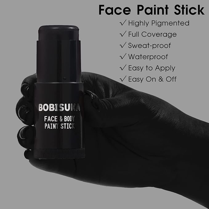 BOBISUKA Black Face Body Paint Stick, Eye Black Sticks for Sports Baseball Softball Football, Waterproof Eyeblack Painting Kit for Halloween Skeleton Skull SFX Cosplay Special Effects Costume Makeup