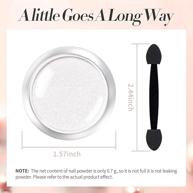 Born Pretty White Color Pearl Chrome Nail Powder Auroras Nail Powder Mirror Effect Pigment Mermaid Nail Glitter Powder for Nail Art Manicure Decoration