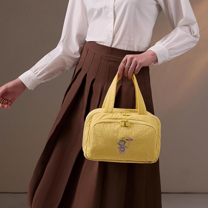 Makeup bag, Large Capacity Cosmetic Bag for Women, Portable Wide-open Toiletry Bag, Travel Makeup Bag with TPU Compartments for Accessories, Essentials, Toiletries, Makeup Brush Bag, Yellow