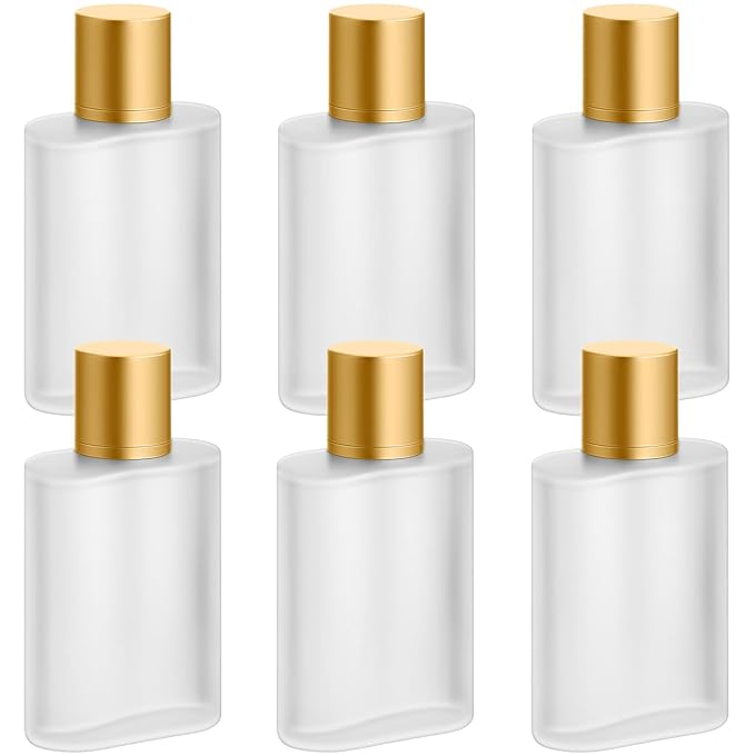 Tessco for you 6 Pcs 1.7 Ounces Perfume Bottles Empty Frosted Glass Spray Bottles 50ml Refillable Atomizer Perfume Dispenser Fine Mist Atomizer Cosmetic Make up Container (Gold)