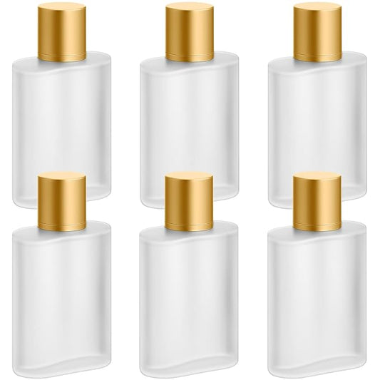 Tessco for you 6 Pcs 1.7 Ounces Perfume Bottles Empty Frosted Glass Spray Bottles 50ml Refillable Atomizer Perfume Dispenser Fine Mist Atomizer Cosmetic Make up Container (Gold)