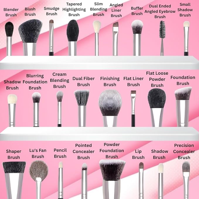 25-Piece Professional Makeup Brush Set - Premium Synthetic Brushes for Eyeshadow - Soft Bristles for All Skin Types - Natural Non-Irritating brush Hair - Natural Birch Wood Handles