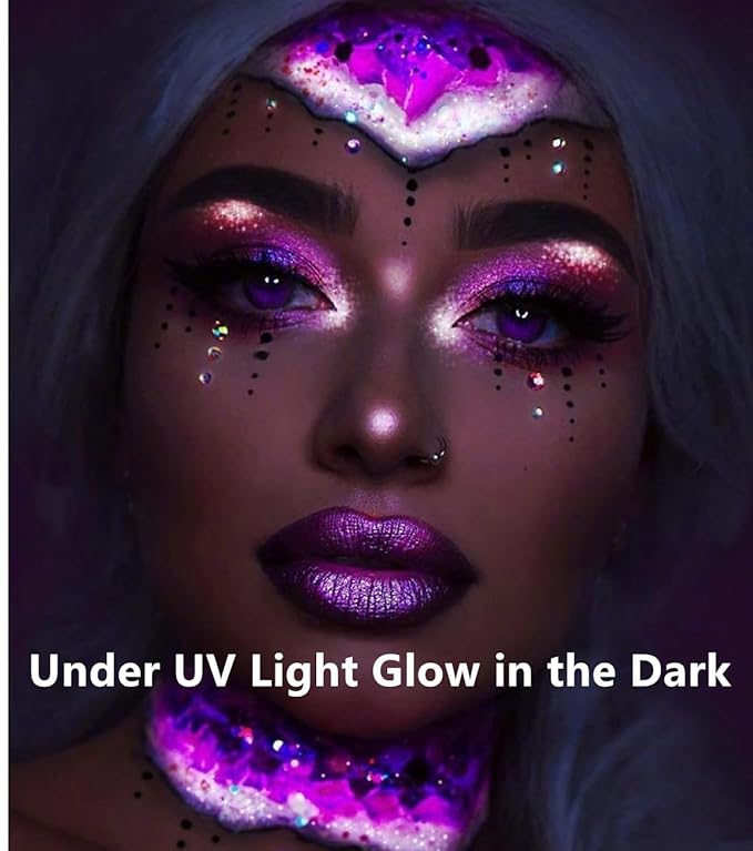 Go Ho UV Blacklight Neon Purple Face Body Paint,Water Based Bright Color Neon Fluorescent Body Paint with Cushion Applicator,Glow In The Dark Under UV Lighting Party Halloween Makeup Washable