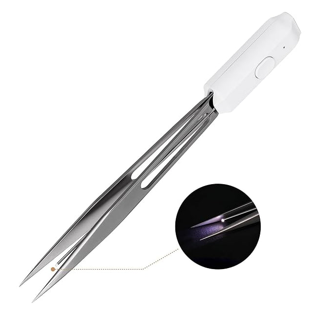 LASHVIEW Lash Tweezer, Eyelash Tweezers with Light, Straight Pointed Eyelash Tweezers for Profissional Grafting Eyelash Extension Stickers Precision Electronics, FG1
