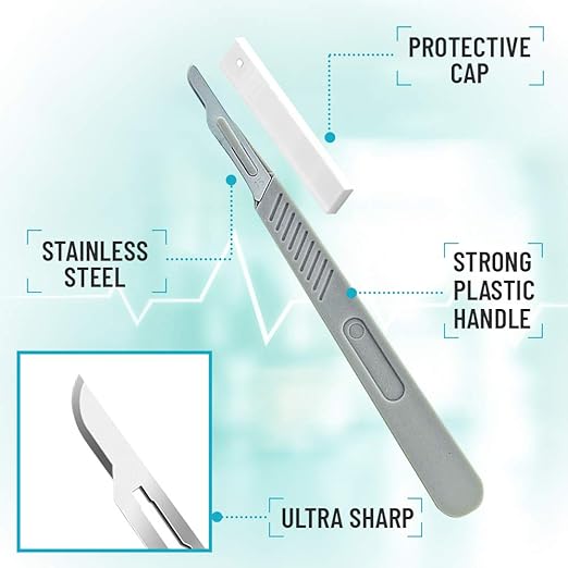 #15 Disposable Scalpel, Pack of 10 Dermaplaning Blades with Plastic Handle, Scalpel for School Science, High Carbon Steel Dermablade Blades. Individually Wrapped, Sterile