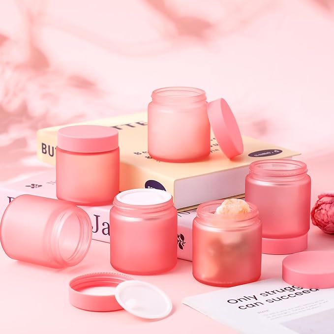 Norme 12 Pcs 4 oz Glass Jars with Lids Leakproof Round Airtight Empty Cosmetic Jars with Inner Liners Lid for Storing Lotions Powder Ointments Candle Making Tins (Pink)