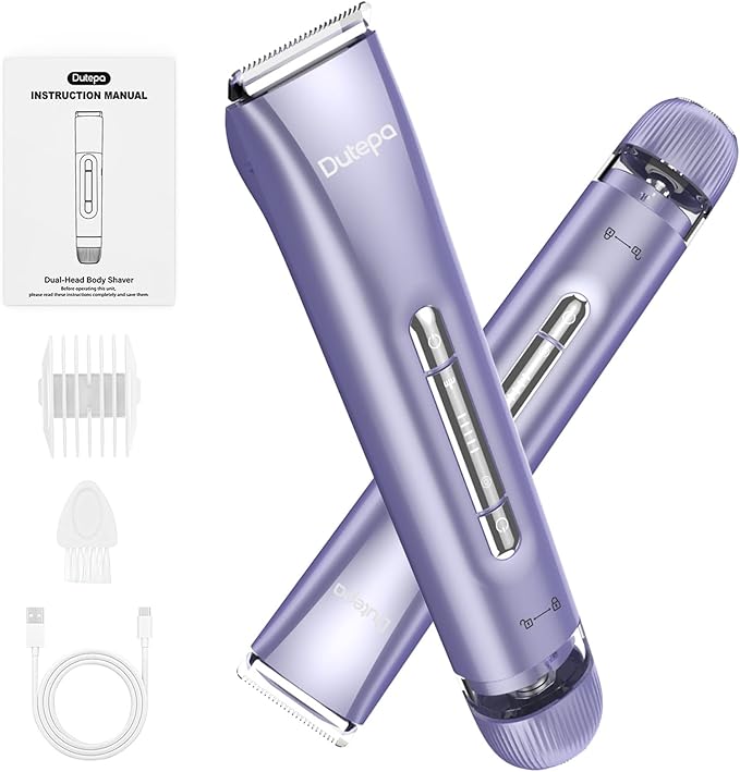 2-in-1 Electric Bikini Trimmer for Women, IPX7 Waterproof, Rechargeable Razor with Double-Edged Blade, Portable Hair Removal Shaver for Wet and Dry Use (Purple)