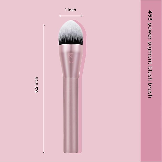 Real Techniques Power Pigment Blush Makeup Brush, Cheek Brush For Liquid & Cream Blush, Dense, Synthetic Bristles, Unique Pointed Shape For Precise Application, Vegan & Cruelty Free, 1 Count