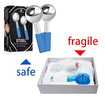 Ice Globes for Facials | Unbreakable Steel Cooling Roller | Cryo Sticks for Face | Massager for Face Neck & Eyes | Skin Care for Dark Circles, Puffiness, Wrinkles, Collagen Production (Blue)