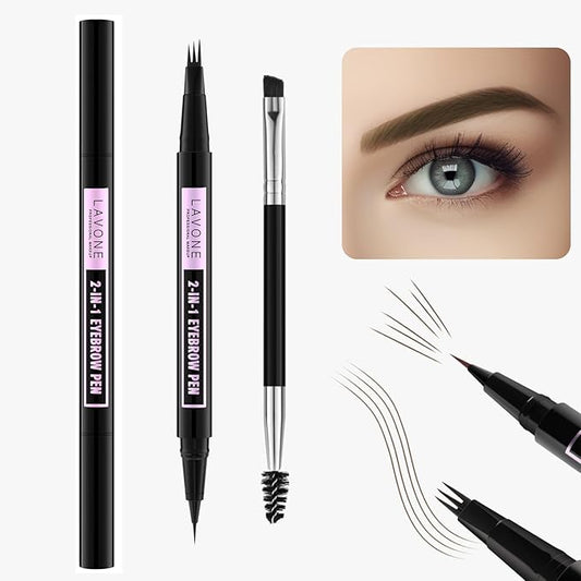LAVONE Eyebrow Pencil, 2-In-1 Waterproof Eyebrow Pen, with 3 Tip Microblading Eyebrow Pen and Ultra-Precise Brow Pencil, Dual-ended Eyebrow Brush, for Eyebrow Makeup - Ash Brown
