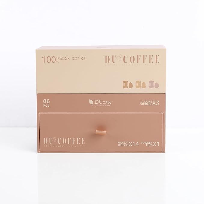 DUcare Makeup Brushes Set 14Pcs Coffee Series Makeup Brush set with Makeup Sponges Gifts Foundation Blending Face Powder Blush Eye Shadows Brushes