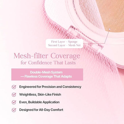 CLIO Kill Cover Mesh Glow Essential Cushion Foundation, Buildable Ultra-Fit Coverage with Glow Finish, Long-Lasting Hydration, Flawless Natural Cover for Radiant Skin, Korean Foundation (21N LINEN)