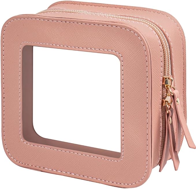 2 Pcs Travel Clear Makeup Bag Set, Clear White Makeup Organizer with Zipper Leather Travel Bags for Toiletries Small Cosmetic Bags for Women Mini Make up Pouch Toiletry Bags Car Essentials