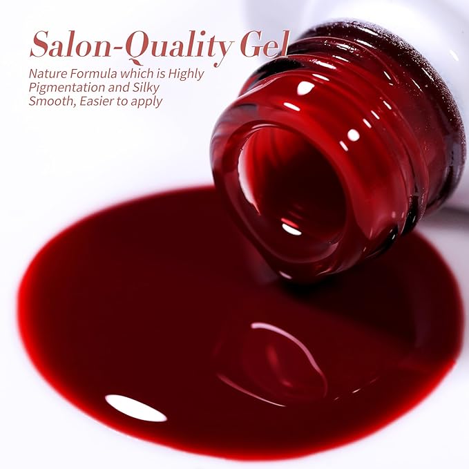 Born Pretty Jelly Burgundy Gel Nail Polish Fall Winter Blood Wine Red Nude Pink Gel Polish Sheer Transparent Halloween Gel Polish Kit Wild Rose for Salon Manicure and Nail Art DIY at Home 6Colors