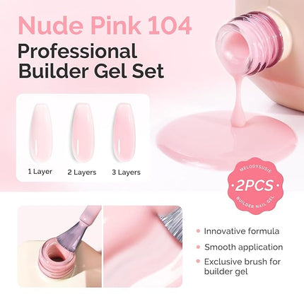 MelodySusie 2PCS 15ML Nude Pink Builder Nail Base Gel for Nails Thickening,Soak Off UV Extension Gel,Rhinestone Glue in a Bottle for Nail Art Design Gift for Women DIY Manicure at Home 104 * 2
