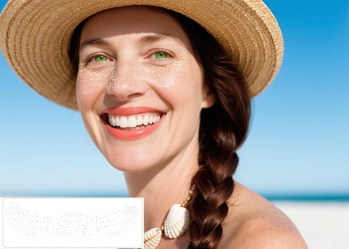 Glitter Freckles Temporary Face Tattoos, 6pcs Makeup Patches, Rose Gold, Silver and Gold Glitter Freckles Face Tattoo (C-Freckle)