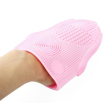 Makeup Brush Cleaner Mat Mitt Glove Silicone Cosmetic Cleaning Scrubber Tool for Face Brushes and Eye Brush Washing Pad Pink