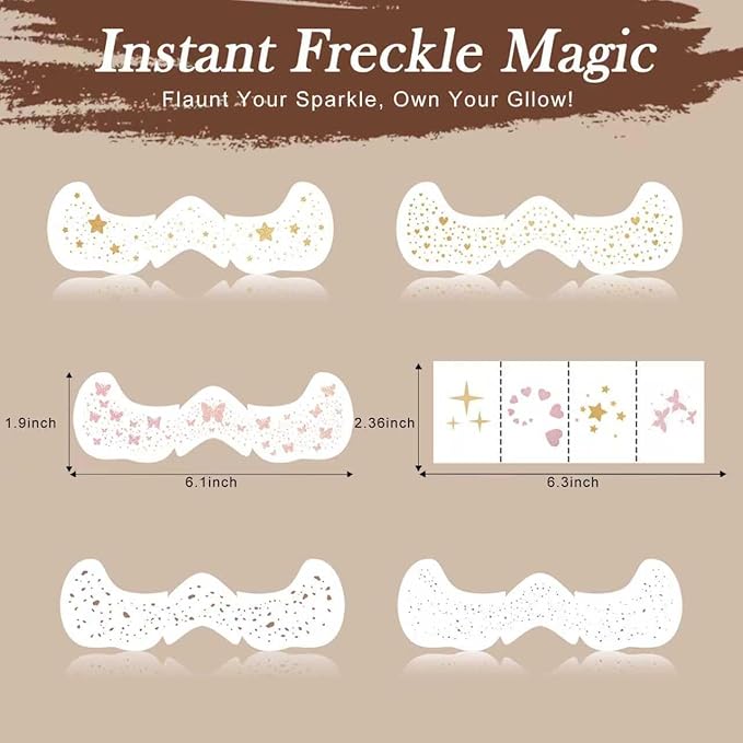 Glitter Freckles Face Tattoo,Freckles Temporary Face Tattoos, Body Face Glitter for Women Girls, Festival Outfits Rave Accessories, Country Concerts, Party, Makeup Glitter Patch 30PCS