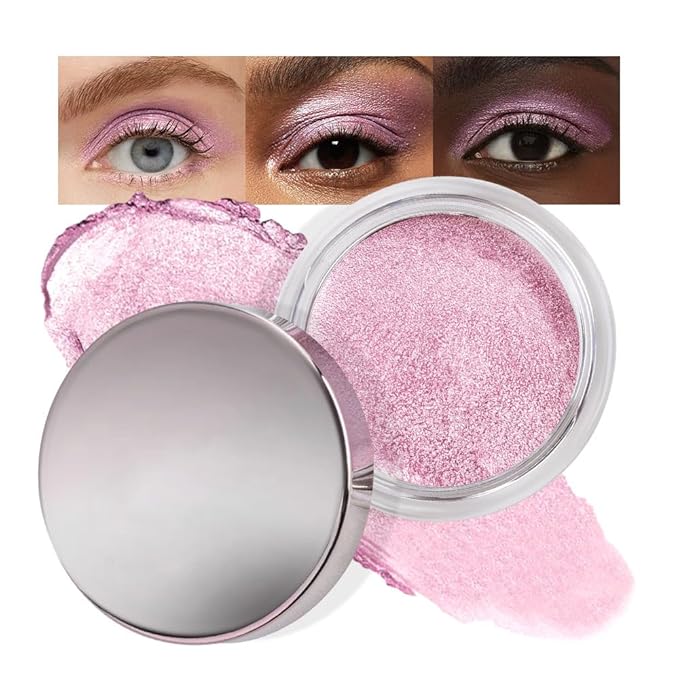 Cream Glitter Soft Pink Shimmer Metallic Eyeshadow Palette Makeup, Natural Single Mini Instant Holographic Eyeshadow For Women, Sombras Crema Para Ojos, Talc, Paraben & Cruelty Free