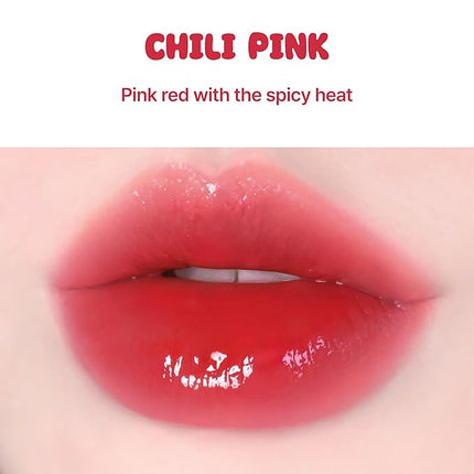 BLACK ROUGE Glow Bokki Tint, GB03 Chili Pink – Korean Lip Tint Inspired by Tteokbokki, Non-Sticky Long-Lasting Lip Stain with Glossy Finish, Cute Stickers – Original Red, Rose, Soy