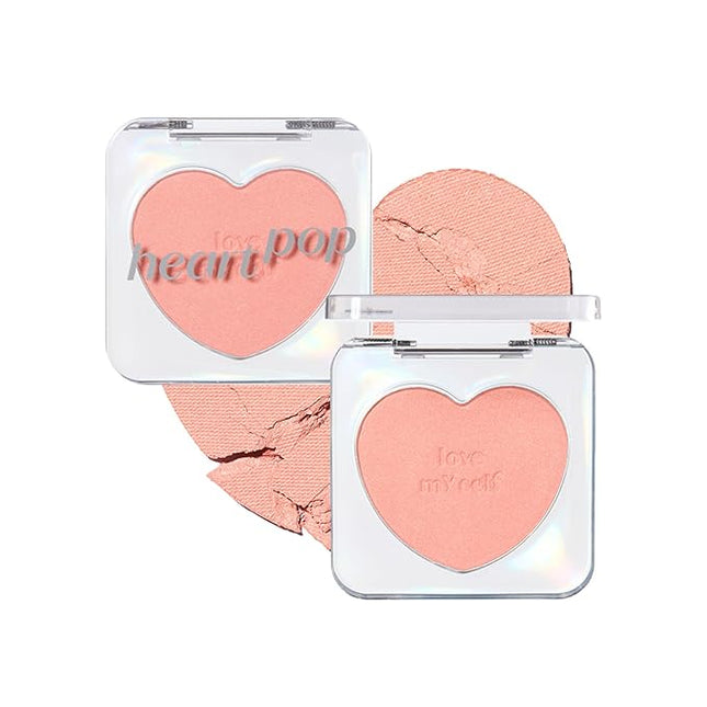 ETUDE Heart Pop Blush, Warm Sunset Cheek Color, Radiant Glow & Glossy Finish, Blendable Formula, Compact 0.2 oz – Super Sunset