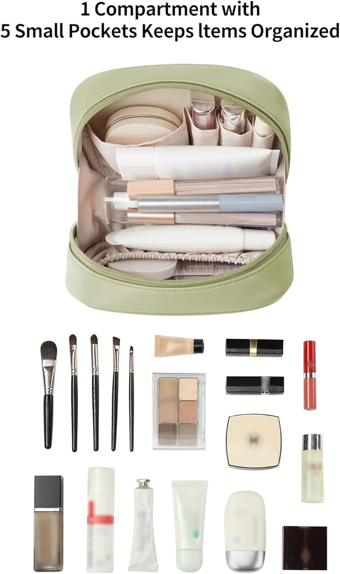 RIGHT AWAY Checkered Makeup Bag for Purse,Small Cosmetic Bag Organizer for Women, Travel Make Up Pouch Waterproof Toiletry Bag Cute Makeup Case for Travel Accessories(Green Checkerboard)