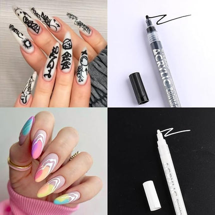 24 Colors Nail Polish Pen Set, Nail Art Pens for Painting, Black White Liner Gel Polish, Dotting French Tips Drawing Liner Brush Pen, Waterproof Acrylic Marker Pen, Nail Art Decoration Kit