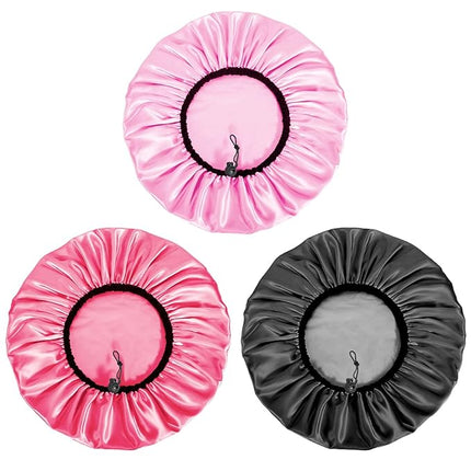 Auban Shower Cap for Women, Adjustable Reusable, Extra Large, Double-Layer Waterproof Bathing Cap, Waterproof Exterior, EVA Lining, Hair Cap for All Hair Lengths, 3 Colors