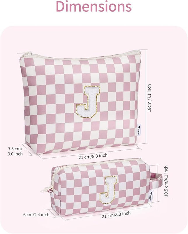 Narwey 2 PCS Valentines Day Gifts for Her Girlfriend Women Personalized Initial Makeup Bag, Teen Girls Gifts Trendy Stuff 10 11 12 14 13 15 16 Years Old, Travel Toiletry Bags Cosmetic Bag (J)