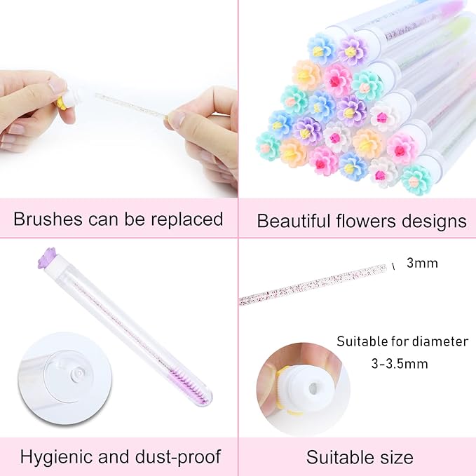 20 pcs Mascara Wands Tube Set Reusable Lash Spoolies Flower Tube Eyelash Brush Tubes Spoolies Lash Extension Brushes Applicators Makeup Tools (cherry blossom-MlX)