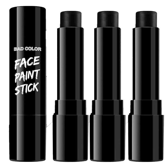 BADCOLOR 3PCS Black Face Body Paint Stick Set for Adults Children, Non-Toxic Hypoallergenic Eye Black Sticks for Halloween Baseball, Softball, Football, Lacrosse, Soccer, Hockey