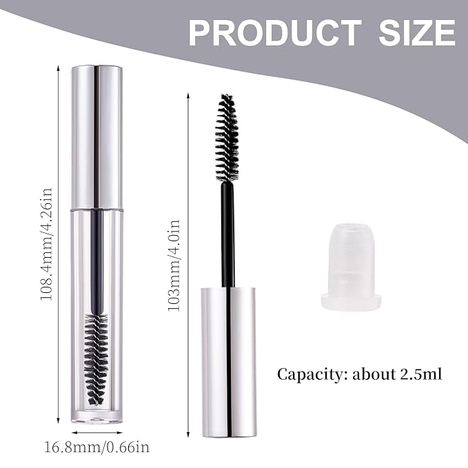 5 Pack Empty Mascara Tube, 2.5ml Transparent Reusable Eyelash Cream Container Bottle DIY Makeup Vials Cosmetic Tool for Castor Oil/Eyelash Growth Oil/Mascara with 5 Rubber Inserts, 1 Funnel