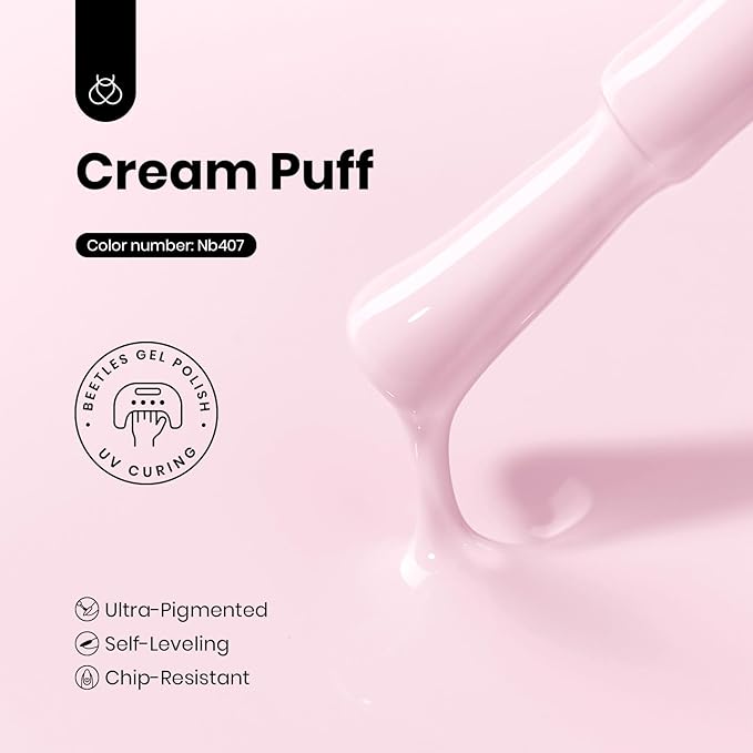 Beetles Pink Gel Nail Polish - 15ML Hema Free Baby Pink Gel Polish Cream Puff Full Size Soak Off UV Colorful Bottle Nail Art Manicure Gift for Women