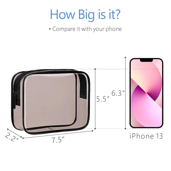 PACKISM Clear Makeup Bags - 3 Pack Tsa Approved Toiletry Bag with Zipper, Water-resistant Cosmetic Bags Travel Size Toiletries Fit Essentials, Carry-on Clear Travel Bags, Black Brown