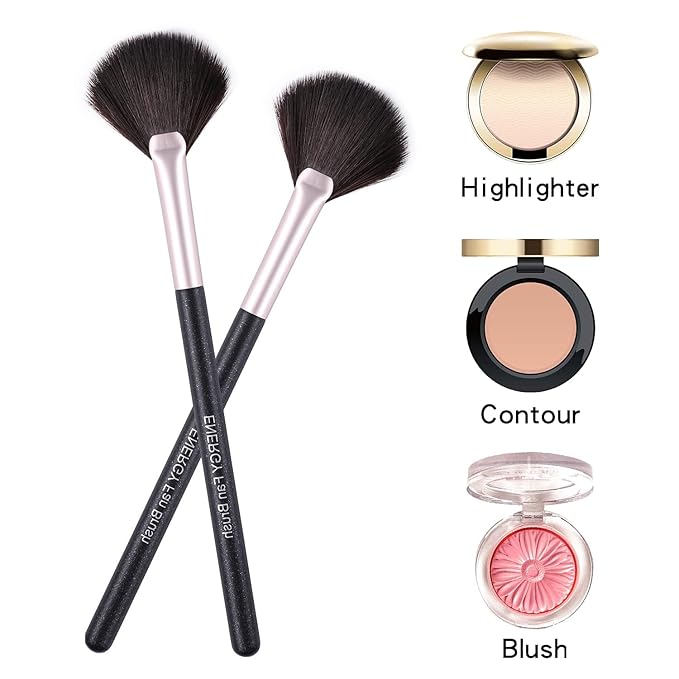ENERGY Fan Brush Professional Blush Brush Soft Vegan Synthetic Makeup Brush for Face Highlighting,Buffing and Blending with Powder Cream Cosmetics Blusher Highlighter Applicator