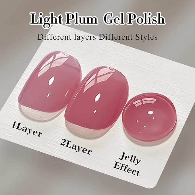 Double Rhythm 0.50 OZ Translucent Gel Polish Same Color Same Bottle Sheer Pastel Neutral Natural Milky 15 ML Jelly UV Nail Art DIY at Home (Light Plum-A1530)