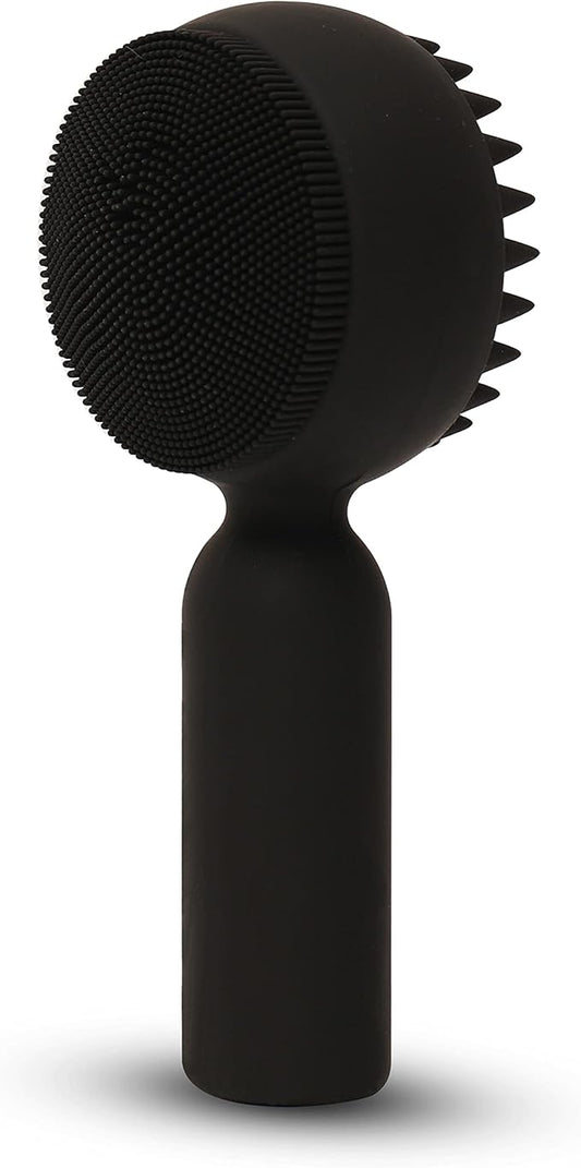 Silicone Facial Cleansing Brush 2 in 1 Silicone Facial Scrubber Manual Exfoliating Facial Brush Face Cleanser Face Exfoliator Ultrafine Bristles for Sensitive Skin Easy to Clean Lather Well (Black)