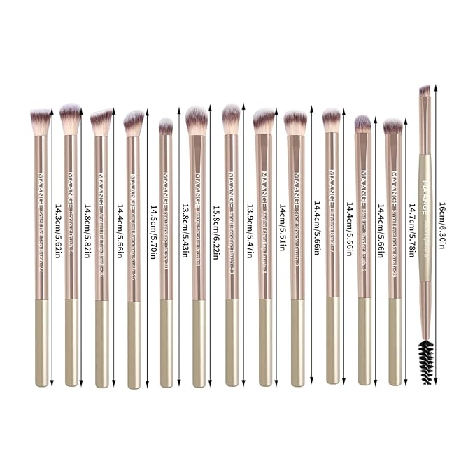 MAANGE 13 Pcs Makeup Brushes with Bag, Multi-functional Eye Makeup Brush Set Professional Blending Eyeshadow Concealer Eyebrows Eyeliner (Gold)