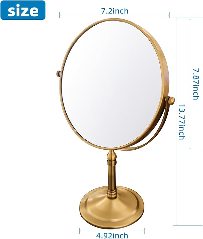 Antique Brass Makeup Mirror 1X/10X Free Standing 8 Inches 360 Swivel Dual-Sided Tabletop Makeup Mirror, Metal