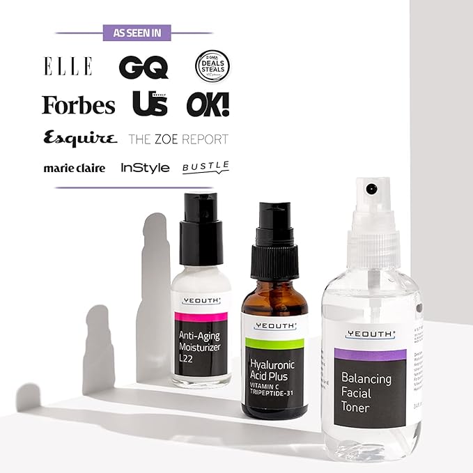 YEOUTH Skin Care Set: Hyaluronic Acid Serum with Vitamin C, Face Toner, Face Moisturizer, Skincare Kit for Hydrating and Smooth Looking Skin, Facial Kit 3-Piece
