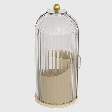 Makeup Brush Holder with Lid 360 Rotating Clear Dustproof Make Up Organizers for Vanity Bathroom Countertop, White Beige