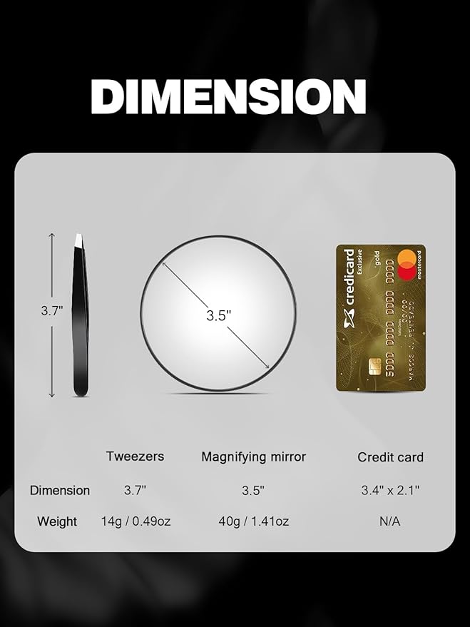 30X Magnifying Mirror with Suction Cups and Tweezers Set, 3.5 inches Magnified Makeup Mirror, Black, 1PC