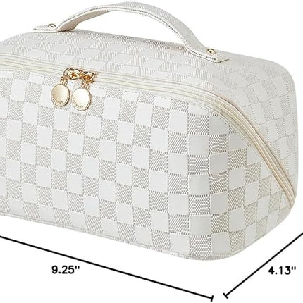 EACHY Travel Makeup Bag,Large Capacity Cosmetic Bags for Women,Waterproof Portable Pouch Open Flat Toiletry Bag Pattern Makeup Bag